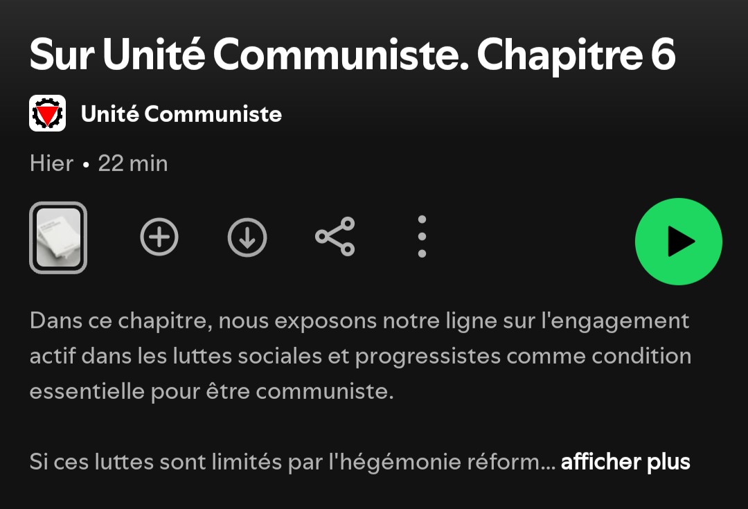Le dernier épisode de notre podcast — adapté du chapitre 6 de notre livre "Sur Unité communiste"— est à présent disponible.

Vous pouvez retrouver cet épisode sur :

Spotify : open.spotify.com/episode/276G2H…

Deezer : deezer.com/fr/episode/872…

Podcastaddict &amp; Pocketcast