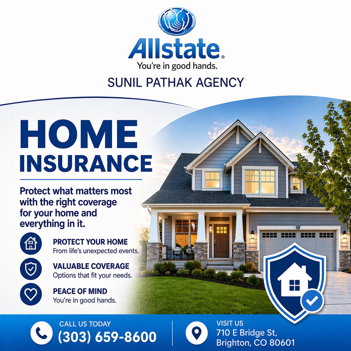 PathakAgency's tweet image. Protect your home from the unexpected.

The Sunil Pathak Agency offers:

✅ Protection from life's unexpected events
✅ Valuable coverage options
✅ Peace of mind knowing you're in Good Hands

📞 (303) 659-8600
#Allstate #Quote #BrightonLocal #HomeProtection #SunilPathakInsurance