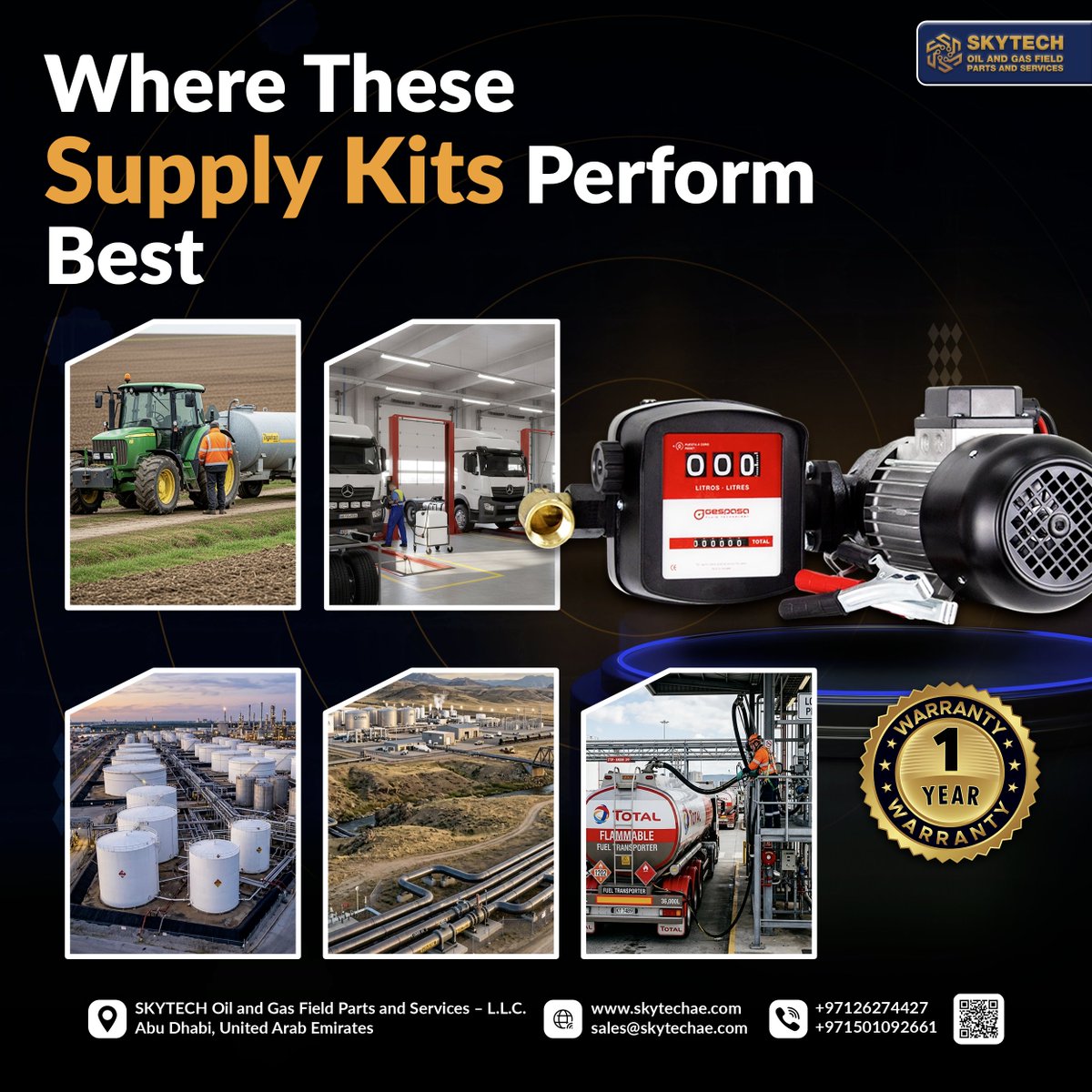 SkytechUAE's tweet image. 🌍 Where do our supply kits perform best?

✔ Agriculture
✔ Workshops
✔ Oil &amp;amp; Gas facilities
✔ Tanker operations
💥 Reliable fuel transfer anywhere

🔗 skytechae.com | 📧sales@skytechae.com |📞 +971501092661

#FuelTransfer #Industrial #Skytech #UAE