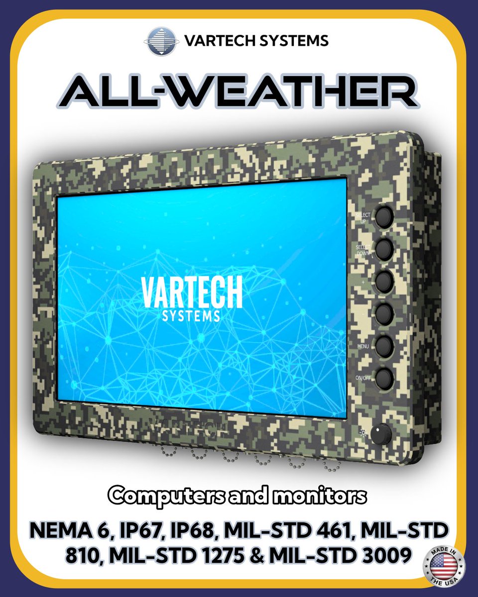 VartechSystems's tweet image. VarTech's All-Weather computers &amp;amp; monitors for defense, marine, and industrial operations in harsh environments. 

Sealed, rugged, and built to perform.

vartechsystems.com/products/all-w…

#AllWeather #DefenseTech #Rugged #MissionCritical #MilitaryTechnology #MadeInUSA #VarTechSystems