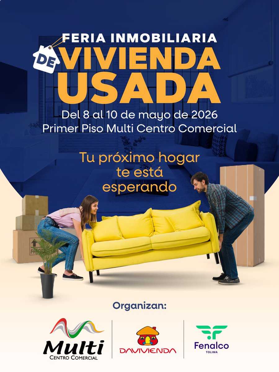 MultiCCIbague's tweet photo. ✨ Tu nuevo hogar te está esperando ✨

Del 8 al 10 de mayo en Multi, llega la feria inmobiliaria de vivienda usada, el espacio perfecto para dar ese gran paso que tanto has soñado.

Es el momento de imaginar, elegir y enamorarte del lugar donde comenzarás nuevos recuerdos. https://t.co/Nj7OiwIjPe