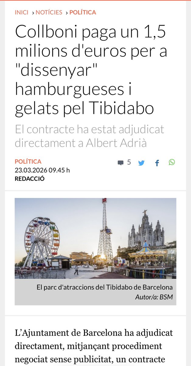 Mentre dona llargues amb la gespa  per al Narcis Sala recordarem subvencions sense enrogir-se que ha fet <a href="/jaumecollboni/">Jaume Collboni</a> : 1,5 milions de € sense concurs per a Albert Adriá per a dissenyar un gelat de venda al Parc de Traccions del Tibidabo.
#CollboniPosaLaGespa