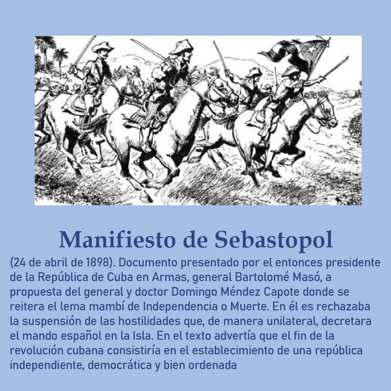El 24 de abril de 1898, el "Manifiesto de Sebastopol" reafirmó el ideal independentista cubano. Reflejo de dignidad y lucha, impulsó la historia hacia la libertad definitiva de Cuba.#CubaViveEnSuHistoria #CubaMined