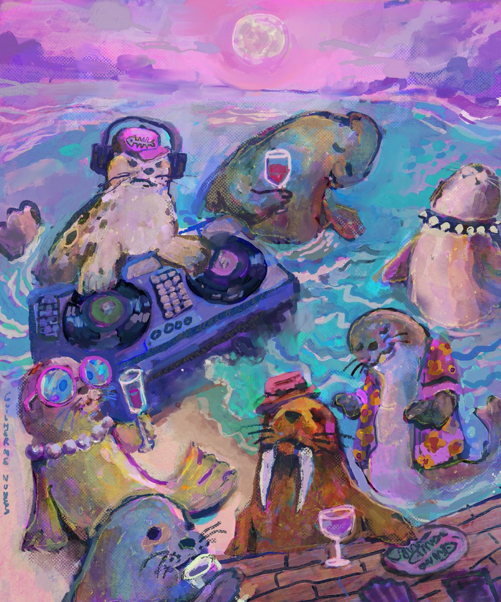 Seals (and their aggregates) at an afterparty, drinking socially and enjoying music from the last decade.