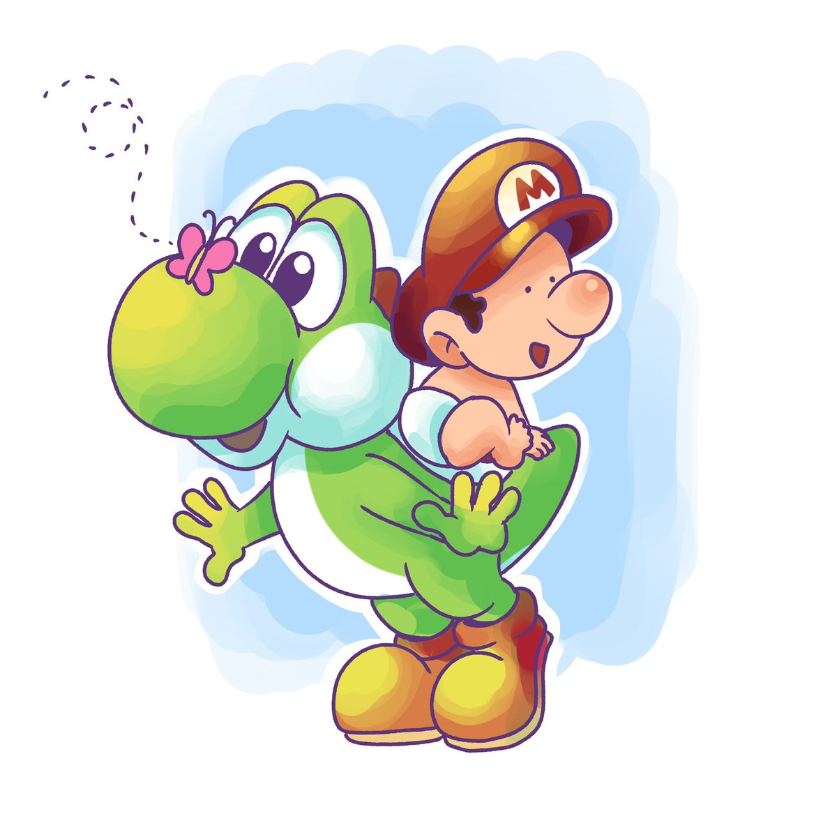 caroliner_draws's tweet image. 🦋 #nintendo #mario #yoshi #マリオ　#ヨッシー