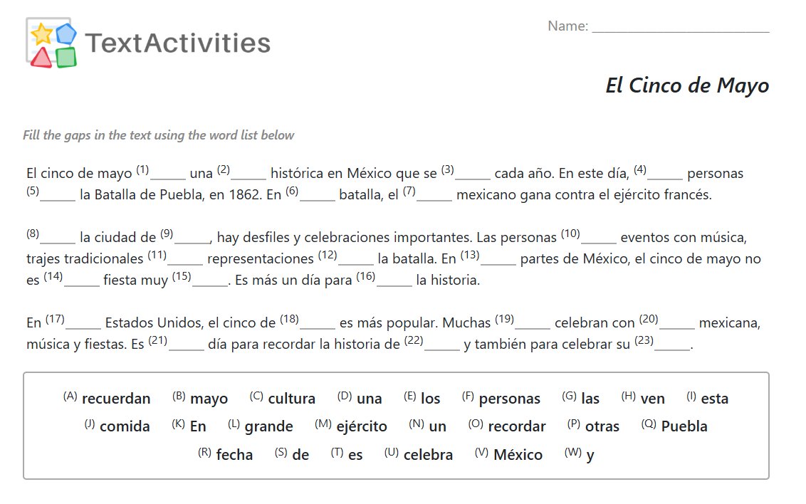 TextActivities's tweet image. There is also a print button which allows you to print or "save as pdf" all sorts of printable activities based on the text and the vocab. #mfltwitterati #flteach #langchat