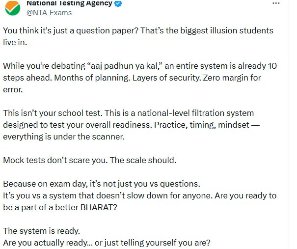 lostemperor_08's tweet photo. “Zero margin for error”? @NTA_Exams, itne bade claims karne se pehle reality check toh kar lo.

You’re tweeting like you’re dropping a movie trailer about "layers of security" and "planning." Par asliyat mein, what are you actually preparing us for?

Are you preparing us for a future where a candidate with a -40 cutoff (negative marks!) gets a seat, while a deserving student with 600+ marks is left behind? Inka "filtration system" is a joke.

Social upliftment ki baatein theek hain, par in the field of Medicine, this is genuinely creepy. You are playing with people’s lives. Jab koi bimar hota hai, toh woh ek doctor dhoondta hai jisne apni jagah mehnat se kamayi ho, na ki kisi ko jisne "negative marks" ke sath system ko bypass kiya ho.

Is this your vision of a "Better BHARAT"?

Ek aisa system that discourages the brightest minds of our country?

Ek aisa system where "readiness" is measured by a birth certificate rather than a scorecard?

Quota over medical excellence? Shameful.

The "scale" of the exam doesn't scare us. The Anyay (Injustice) does.

Stop with these cinematic tweets and start addressing why your "system" is forcing India’s best talent to leave the country. Ab bahut ho gaya. 🤡

#NTA #NEET #Reservation #SaveMerit #MedicalEducation #India