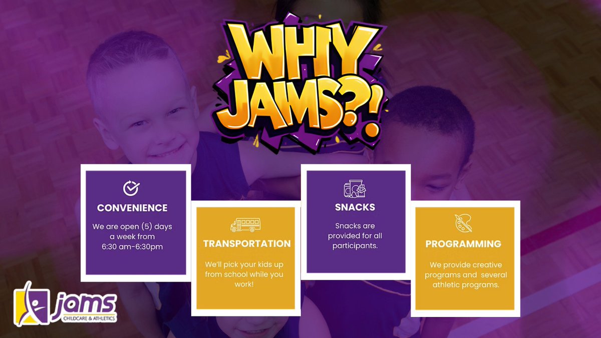 JAMSAthletics1's tweet image. Looking for the perfect summer program? 🌞 JAM’s Summer Camp offers full-day care, nutritious meals, and nonstop activities that help kids stay active, build skills, and make unforgettable memories.

▶️ Sign up your child today!

#ChildCare #SummerCamp #KidsCamp