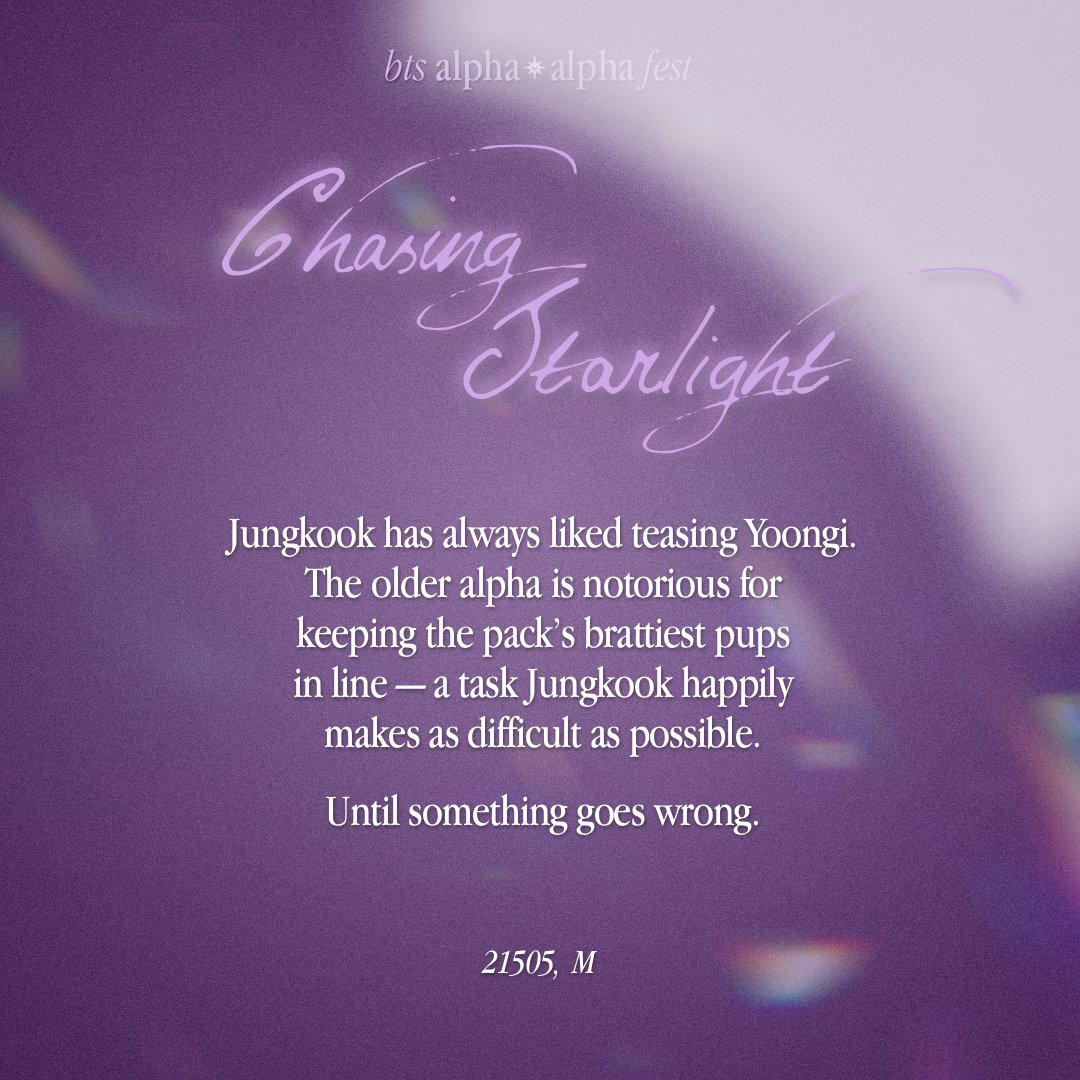 ͙͘͡★ Chasing Starlight
🔖 : archiveofourown.org/works/80873491

⋆ YoonKook ⋆ 21505 ⋆ 1/1 ⋆ Completed ⋆

⚠️ Mention of Blood &amp; Injury 
🏷️ : Mutual Pinning, Past Trauma, Age Gap, Hurt Comfort, Jeon Jungkook is a Tease