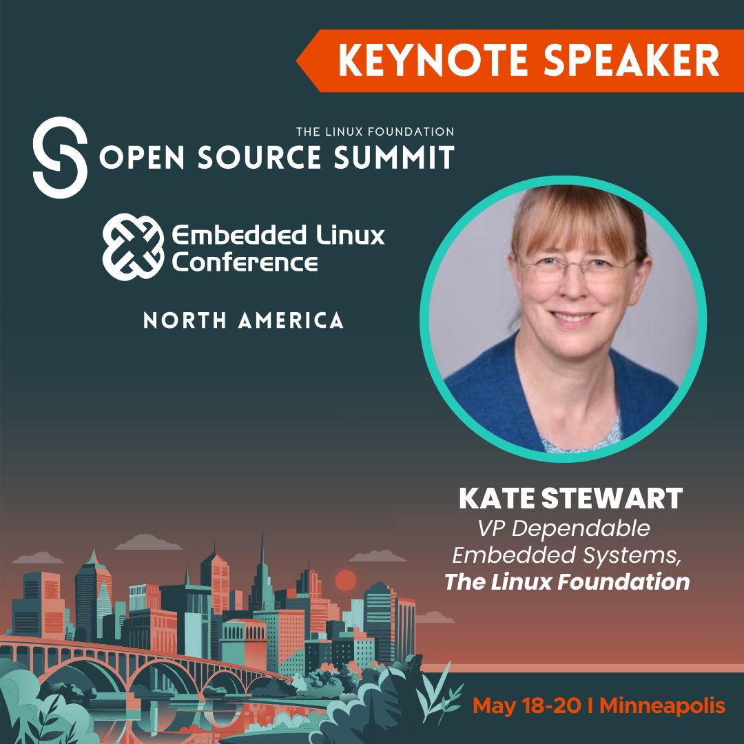 linuxfoundation's tweet image. 🎤 Kate Stewart is keynoting at #OSSummit + #EmbeddedLinux Conference North America!
Learn how applying #OpenSource best practices helped power the growth of #Zephyr + what that means for embedded systems today.
💰 Register by May 4 to save $300: bit.ly/4rOkawQ
🗓️ Full