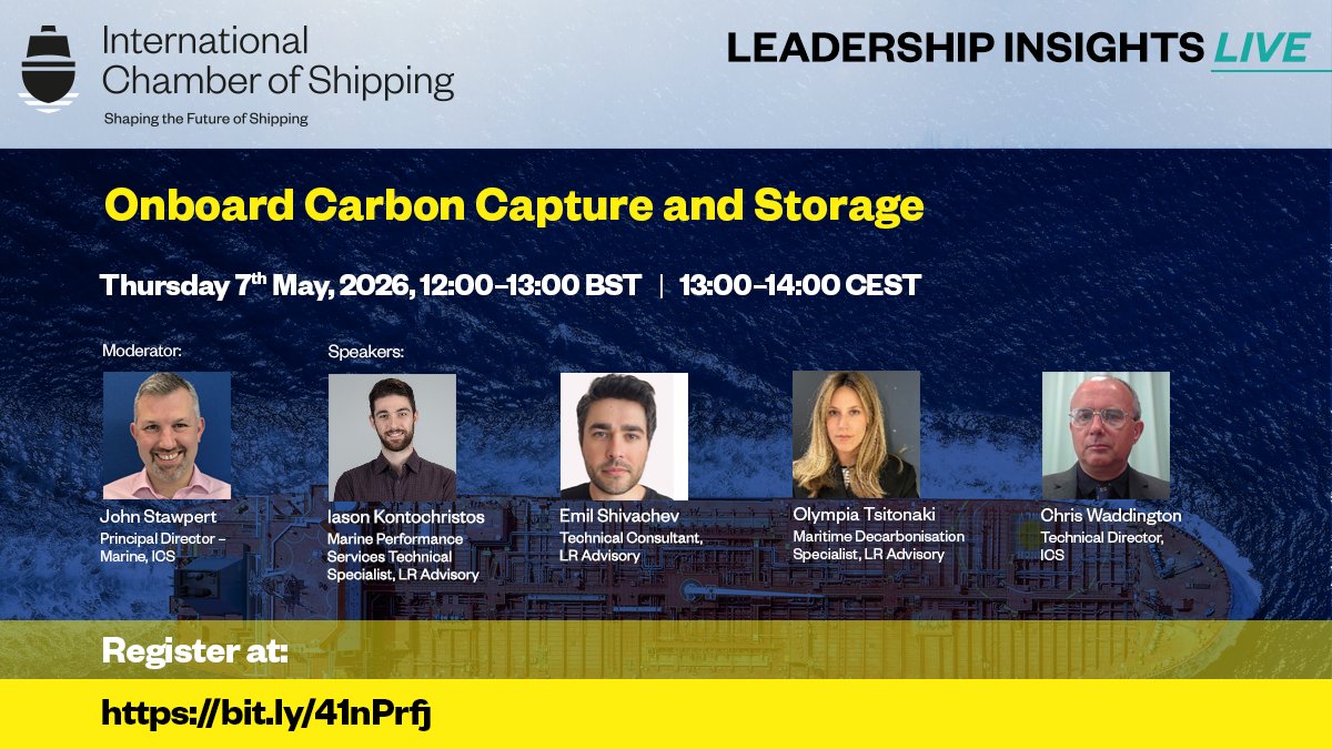 shippingics's tweet image. Upcoming free webinar 🚨
Register today for our next webinar on 'Onboard carbon capture and storage,' happening on the 7th of May - bit.ly/41nPrfj 
Find out more on our website - ics-shipping.org/event/onboard-…

#Webinar #CarbonCapture #AlternativeTechnology #Energy #Maritime