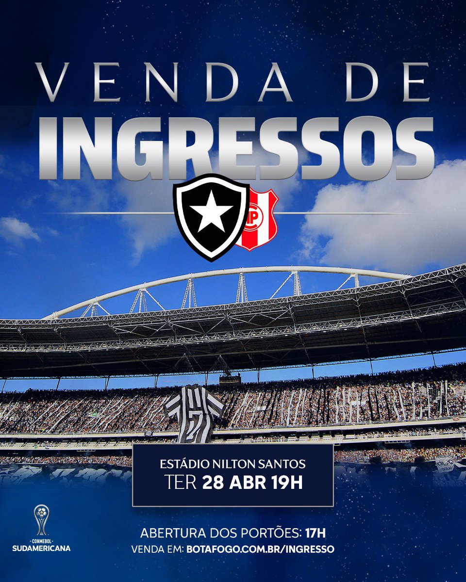Vendas gerais abertas para BOTAFOGO X Independiente Petrolero (BOL) no Nilton Santos, Fogão! 🌟 #VamosBOTAFOGO

🎫 Entradas disponíveis em botafogo.com.br/ingresso

7️⃣ Assine seu novo plano em camisa7.botafogo.com.br e garanta seu benefício!