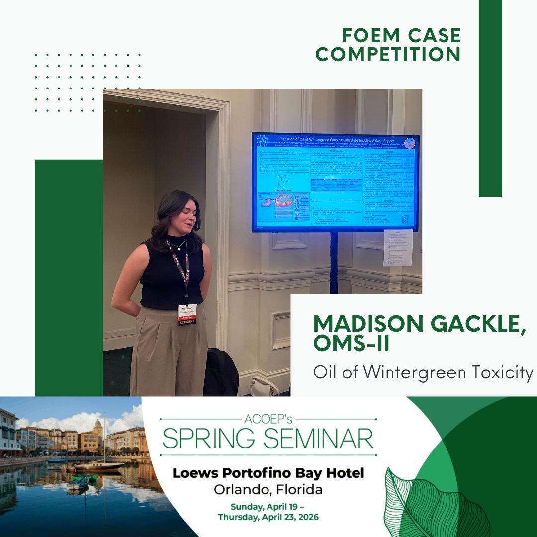 KRMCResearch's tweet image. 🏆 🥈 Congratulations Madison Gackle OMS-II @midwesternuniv on winning second place at the #FOEM Case Study Poster Competition at the 2026 @ACOEP Spring Seminar! #ACOEPSS26 #ACOEP #OsteopathicEM #EmergencyMedicine