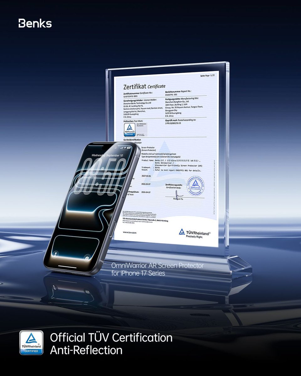 Benks_Official's tweet photo. OmniWarrior - AR Protection for iPhone 17 Series
TÜV Rheinland Certified - Trusted durability &amp; clarity

🔗 | https://t.co/nGz7mR3v3f

#Benks #ProtectBetter #iphonescreen #iphonescreenprotector #BenksOminiWarrior #BenksScreenProtector https://t.co/cqgpSu29Tg