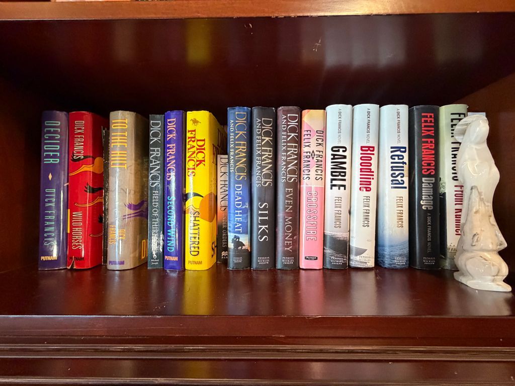 TerryRuthAuthor's tweet image. A glimpse at my second shelf of #dickfrancis mysteries. I especially love To the Hilt - as it's set in Scotland and the main character is a painter. #reader #mysterybooks #mybookshelf