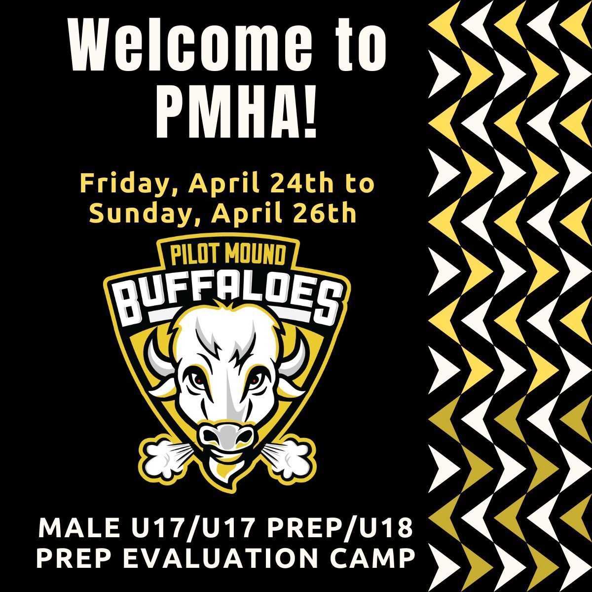 pmbuffaloes's tweet image. Pilot Mound Hockey Academy is excited to welcome our Male U17, Male U17 Prep, and Male U18 Prep Prospects to Pilot Mound for our 2026 Evaluation Camp! Goodluck to all participants! #FearTheBuffs #PMHA #StudentAthletes