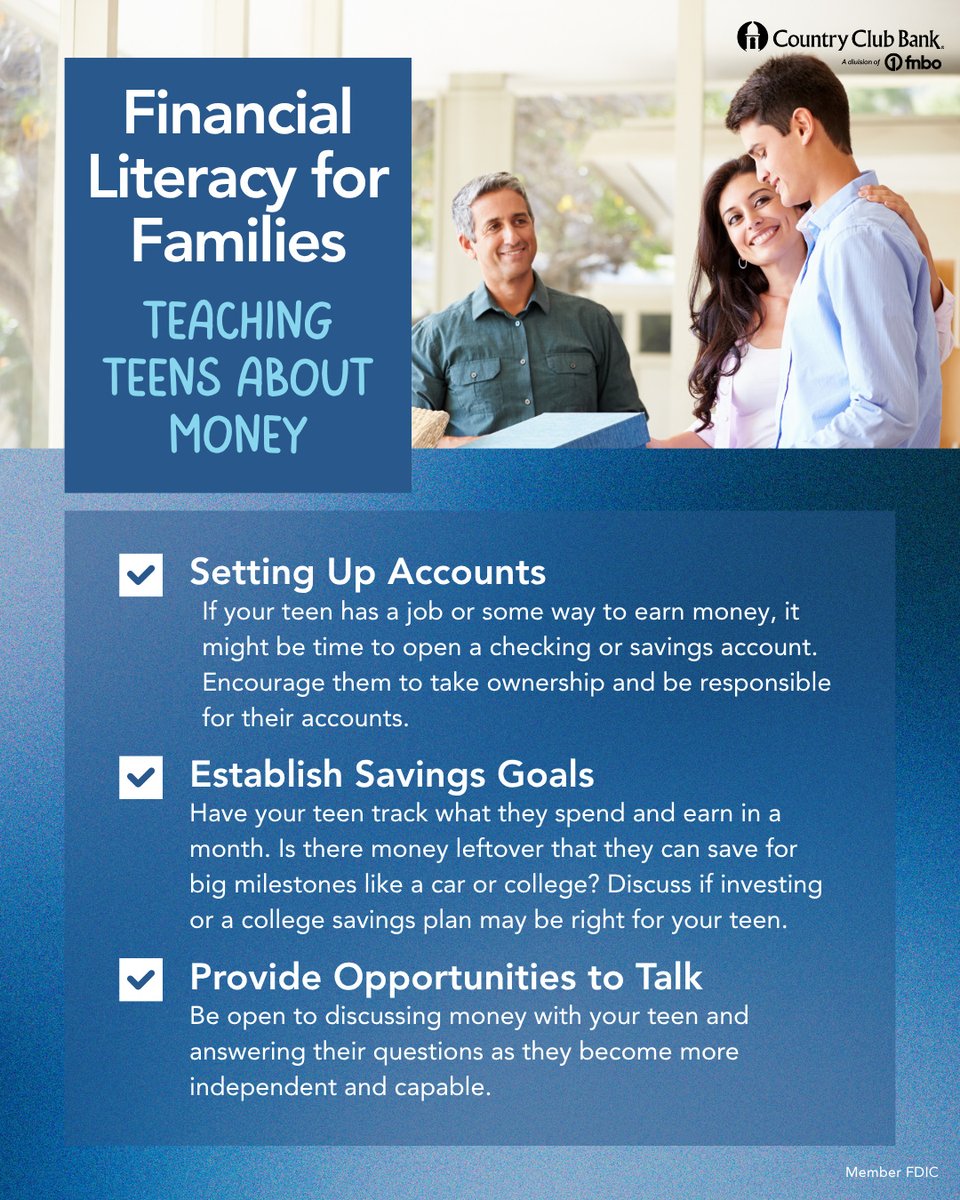 countryclubbank's tweet photo. We're continuing our Financial Literacy for Families series with these tips focusing on teens. Allowing your teen the opportunity to manage their own money and become more responsible can set them up for future success. https://t.co/YrCYW9LcwE