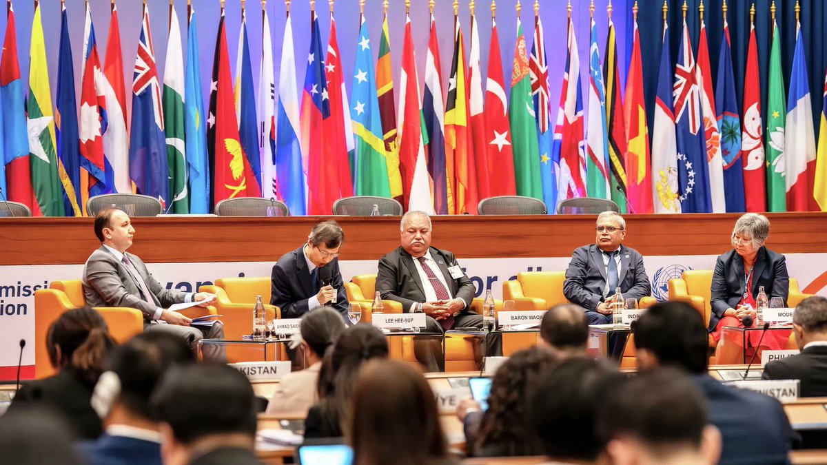 sco_updates's tweet photo. At the invitation of the United Nations Economic and Social Commission for Asia and the Pacific (ESCAP) a delegation of the Secretariat of the Shanghai Cooperation Organisation took part in the events of the 82nd session of ESCAP on April 21–22, 2026, in Bangkok. https://t.co/r7XjK4KlGL