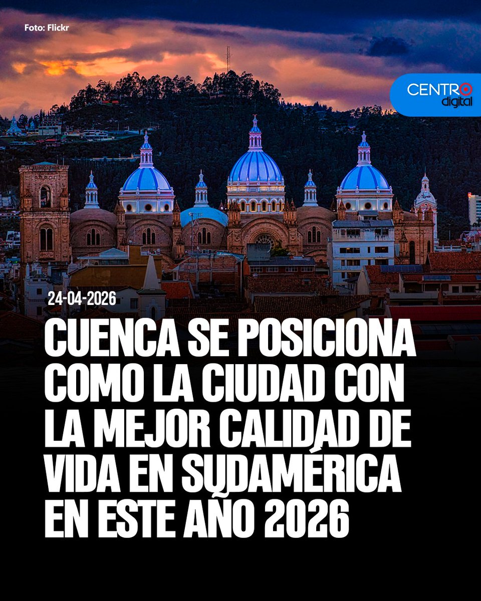 radiocentroec's tweet photo. #ATENCION | Cuenca alcanza el primer puesto en calidad de vida en Sudamérica durante 2026, según la reciente actualización de la plataforma Numbeo. La capital azuaya registra un índice de 152,96 puntos, cifra que sitúa a la urbe en la categoría "Muy Alto" del escalafón internacional.
Los detalles ➡️ https://t.co/skaE0nitBW