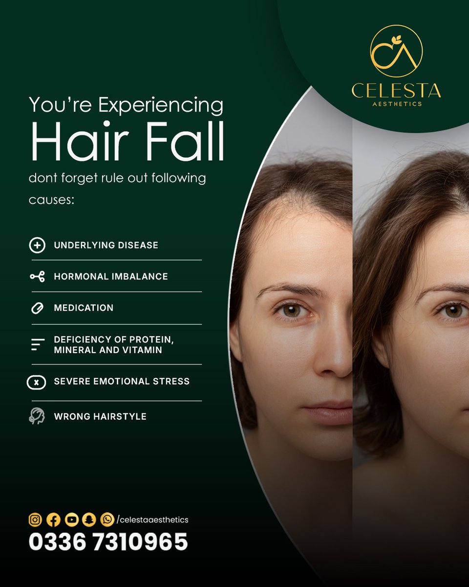 CelestaA13262's tweet image. Hair fall isn’t always “normal.”

It can be linked to hormonal imbalance, nutrient deficiencies, or stress (telogen effluvium).

Ignoring it = more hair loss.

#HairFall #HairLoss #HairCare #ScalpHealth #CelestaAesthetics