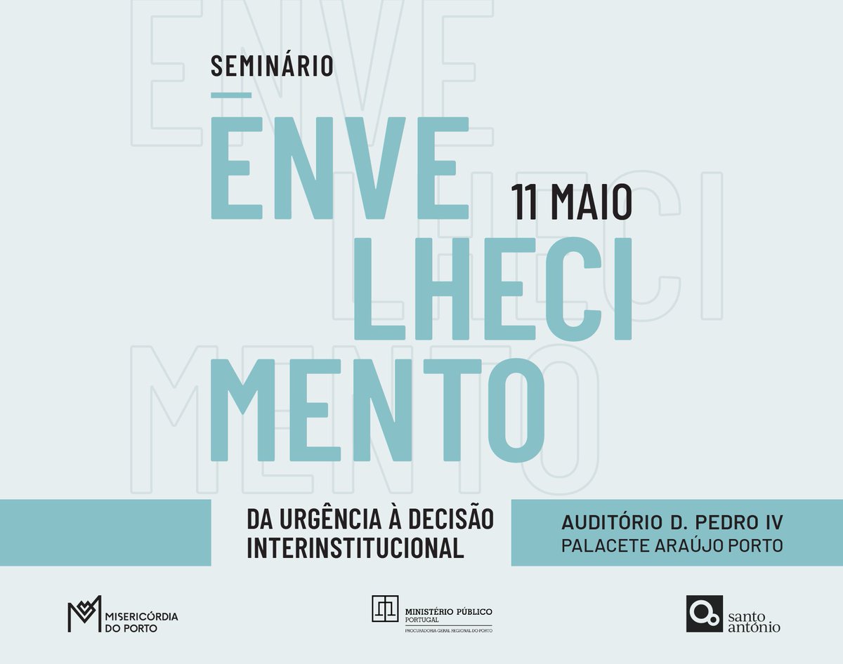 SantaCasaPorto's tweet image. 📌 11 MAIO | PORTO

A @SantaCasaPorto, a Procuradoria-Geral Regional do Porto e a ULS Santo António promovem o seminário “Envelhecimento: da urgência à decisão interinstitucional”.

➡ Consulte o programa e faça a sua inscrição, gratuita: tinyurl.com/2h8k8ur9

#Envelhecimento