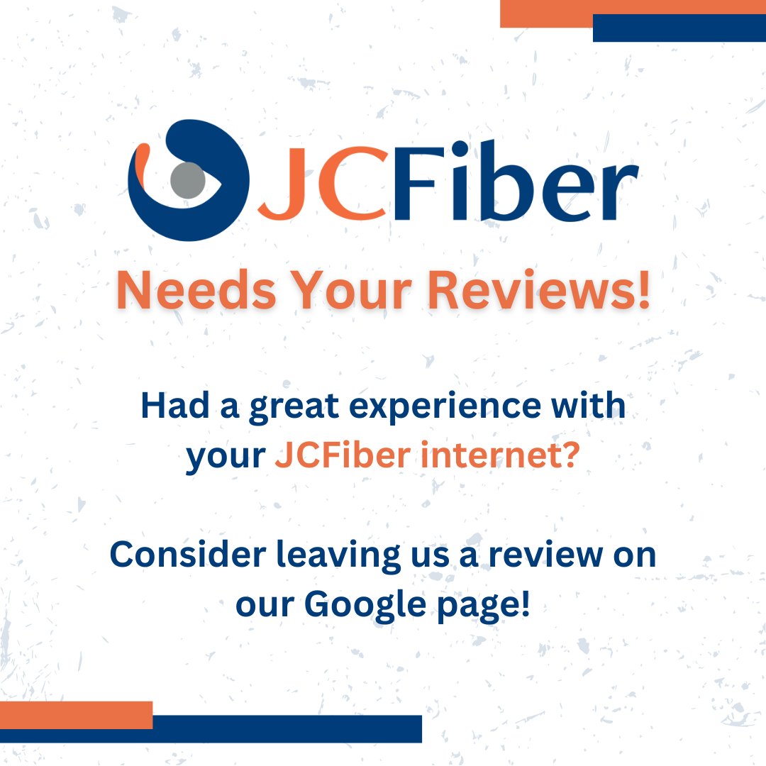 If you've had a great experience with your JCFiber internet, please consider leaving us a review here: bit.ly/3Fs0gpl

We pride ourselves in bringing you reliable, high-speed fiber internet, all while offering you top-notch customer service. 🧡
