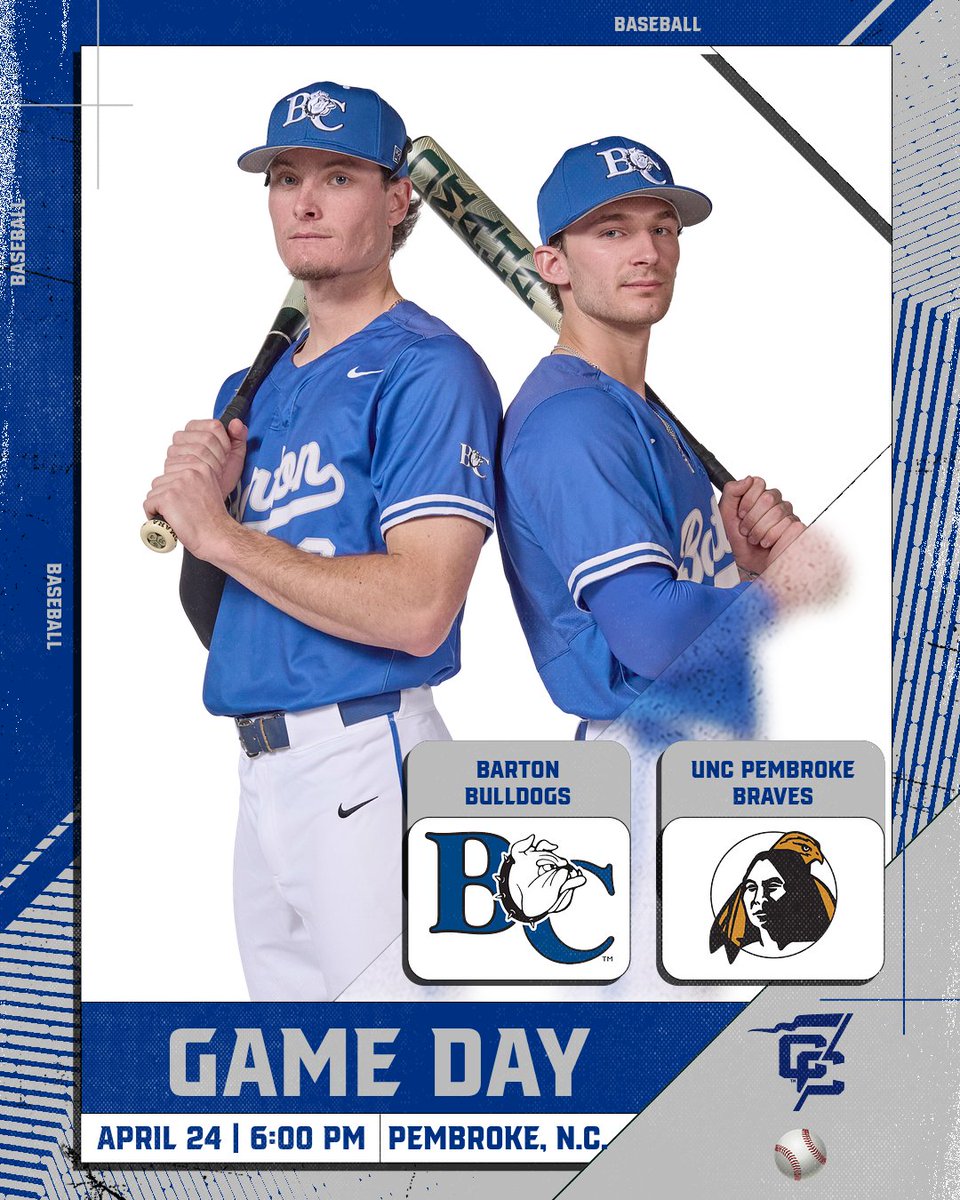 BartonAthletics's tweet photo. GAME DAY!
⚾️: Barton vs. UNC Pembroke
📍: Pembroke, N.C. (Sammy Cox Field)
🕰️: 6⃣:0⃣0⃣ p.m.
📹📊: https://t.co/4WeEtbKzLy
#BartonBold . #BCBulldogs . @ConfCarolinas . @BartonBaseball https://t.co/kdMcOWZhUm