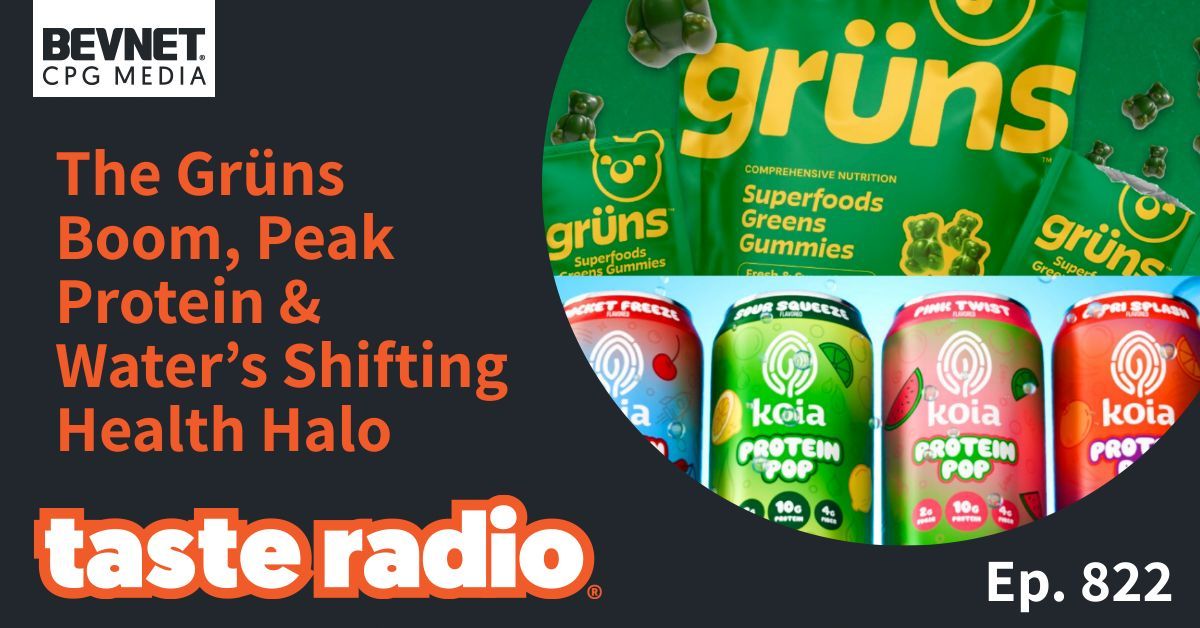 tasteradio's tweet photo. Grüns scores a $1.2B exit less than 3 years post-launch. 💰 Meanwhile, “protein in everything” surges on—and bottled water’s health halo faces microplastics scrutiny. 💧  

Taste Radio unpacks the CPG trends shaping what’s next.  

🎧 https://t.co/yqUijyGvgy https://t.co/OFkWtjS413