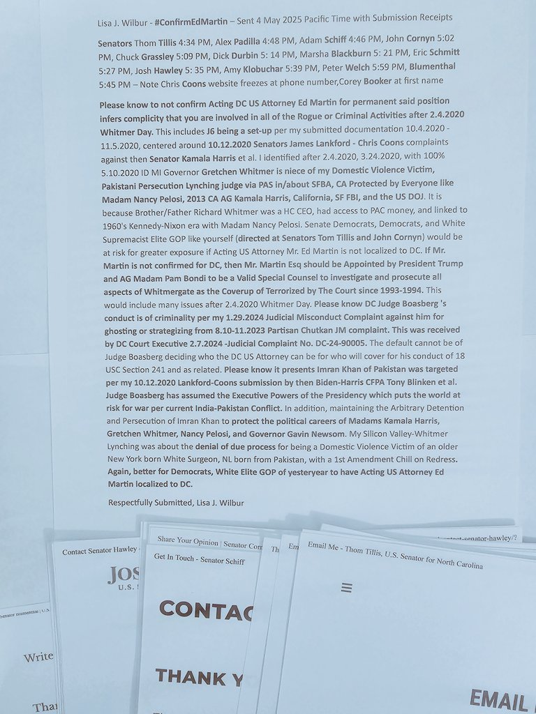 LisaJWilbur's tweet image. @DAGToddBlanche @FBIDirectorKash 
Given I also sent @SenThomTillis 5.4.2025 #ConfirmEdMartin email, reported to @TheJusticeDept since 11.30.2025 possible links to #SeditiousSix #Riots , isn't the issue extortion, given all my efforts since s/p 2.4.2020?