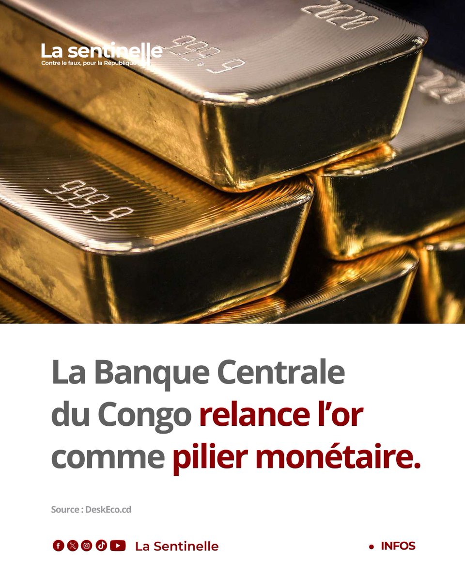 Près de 50 ans après, la #RDC relance l’accumulation d’or monétaire. Grâce à un partenariat avec DRC Gold Trading SA, la Banque centrale du Congo collecte et transforme l’or artisanal depuis avril 2026. Une démarche visant à diversifier les réserves, renforcer la crédibilité