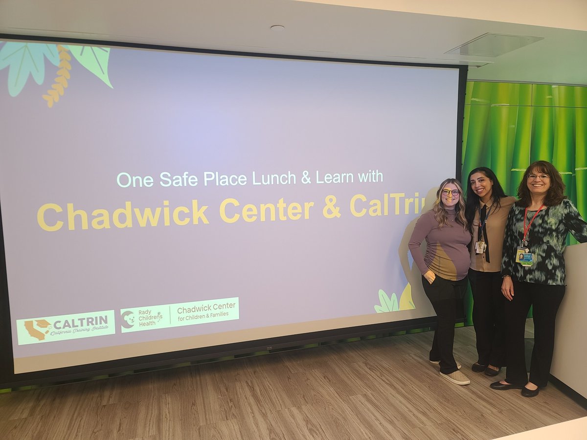 cebc4cw's tweet photo. We’re proud to see our partner project, @cal_trin, alongside colleagues from the @ChadwickCenter, contributing to important conversations on child sexual abuse prevention, the child advocacy model, and trauma-informed treatment. Opportunities like this Lunch & Learn help strengthen shared understanding and promote approaches grounded in research and practice.

Thank you to One Safe Place: San Diego County Family Justice Centers (South) for hosting and creating space for this important dialogue.

#ChildAbusePreventionMonth #CAPMonth #ChildWelfare #TraumaInformed #EvidenceBasedPractice