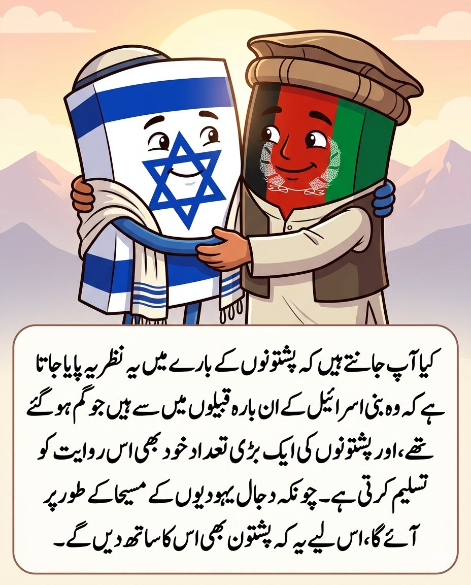 panjdeozai's tweet photo. Pashtuns themselves say they are from the 12 tribes of Bani Israel. It is also said that the Dajjal will be the Jewish messiah. Based on this belief, some conclude that Pashtuns would be allies of the Dajjal.
-
#Pashtun #History #LostTribes #Israel #Dajjal #Knowledge #PashtunJews https://t.co/G01nodTwIA