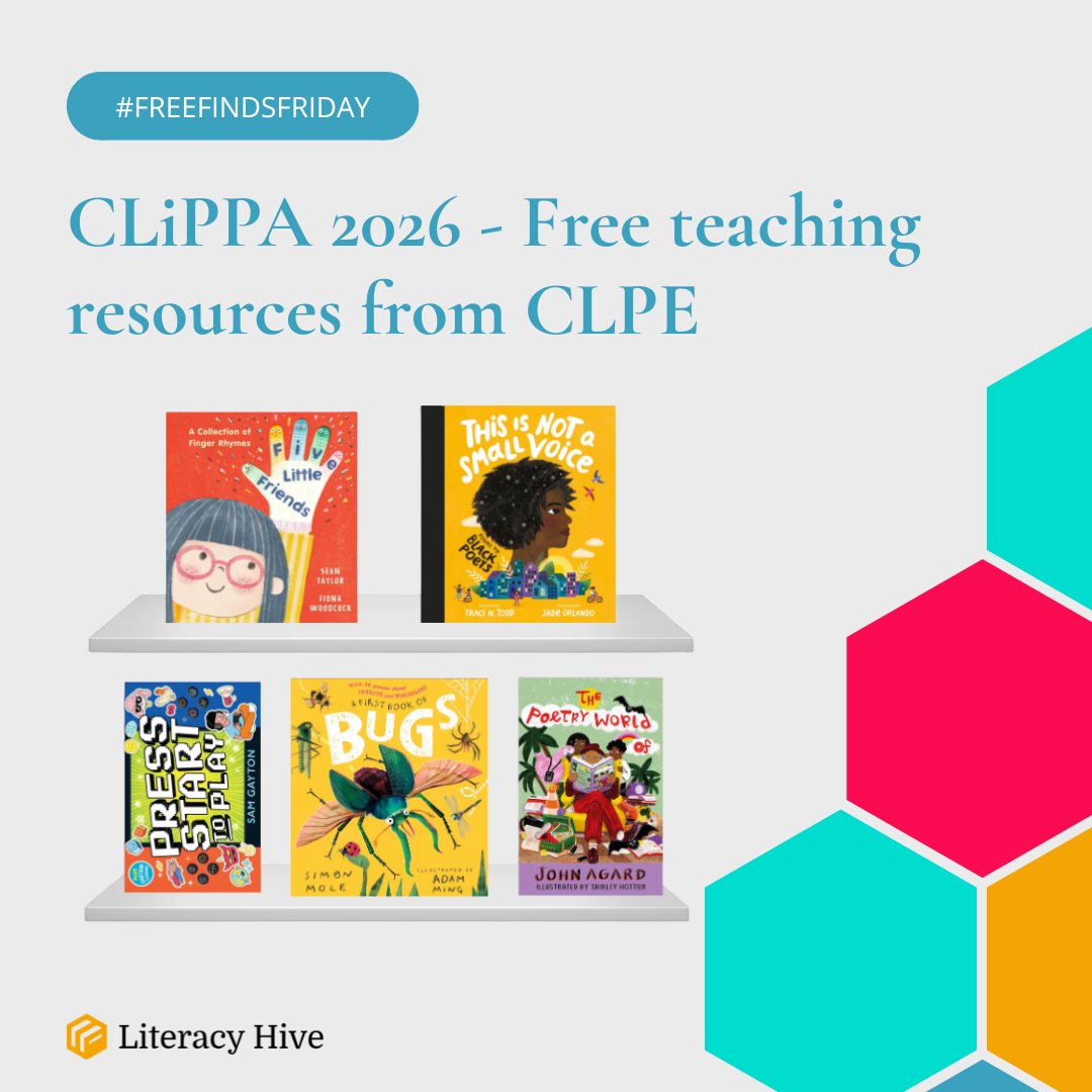 LiteracyHive's tweet photo. #FreeFindsFriday 📚✨ Bring poetry to life in your classroom.

@CLPE1 have created detailed lesson plans to help teachers explore the #CLiPPA 2026 shortlist. Choose from 5 outstanding collections for pupils aged 3-10+

See the shortlist + access links: https://t.co/QlFpx2BZRs https://t.co/IZI9SQCkkW
