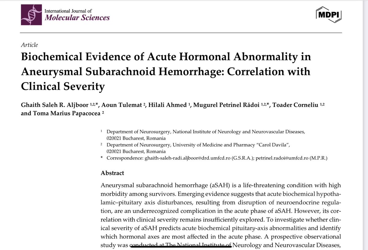3ieth's tweet photo. Excited to share the publication of my new prospective original study. 
A step closer towards the big Title. 

Looking forward to the discussions, feedback and future developments that will build on those findings. 
#neurosurgery #subarachnoid_hemorrhage 

https://t.co/J0Z5qi501L https://t.co/ZlKXzP07W5