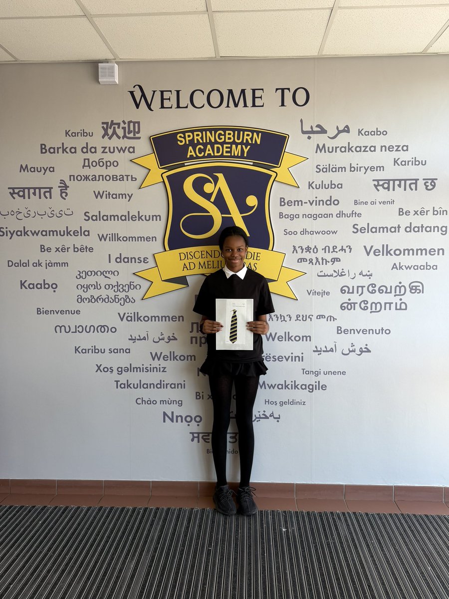 springburnacad's tweet image. A huge well done to Simona in S1, who designed our winning new school tie for all S1–S3 pupils from August 2026. Chosen through a vote by our current P7, S1 and S2 pupils-pupil voice in action. Fantastic work! #pupilvoice