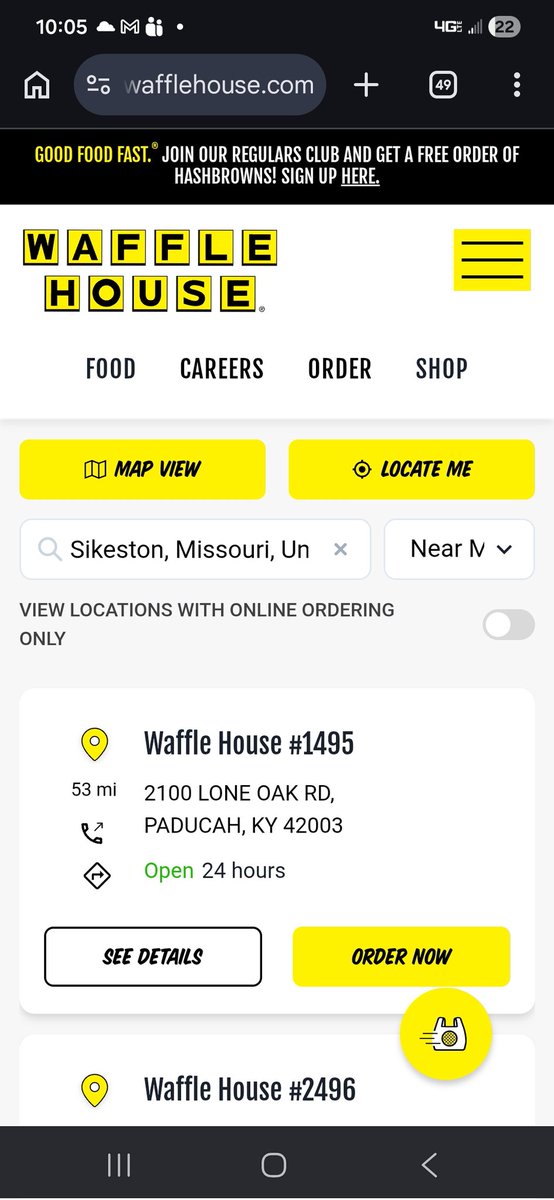 JoshuaKyle20's tweet photo. @samtayyari @dirtcheapbanks Love the stories.  Could it be that the stories and metrics are real, but locations are not to protect bank/bankers identity?  The nearest Waffle House to Sikeston, MO is 53 miles away in Paducah, KY. https://t.co/8n3jtQq2RS