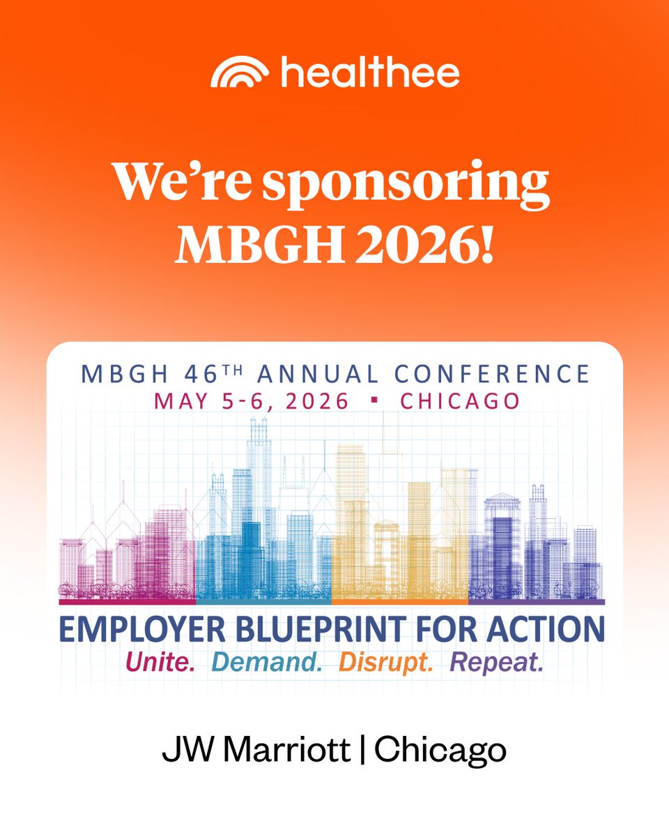 gethealthee's tweet image. Healthee is heading to the Midwest Business Group on Health Annual Conference May 5-6 at the JW Marriott Chicago!

Chris Reck will be there to chat about where AI is reshaping the employee benefits experience.

Book a meeting with Chris: hubs.li/Q04dmCgP0

#mbghac #benefits