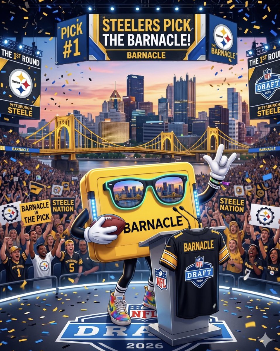 ThisIsBarnacle's tweet photo. Barnacle: Pittsburgh Steelers' 1st Round pick at the NFL Draft!💪 https://t.co/slT3Ad64wT