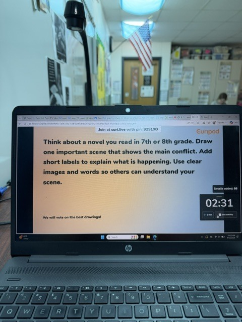 MoValleyCSD's tweet photo. Our 7th & 8th grade literacy students recently used Curipod to deepen their understanding of their latest novel studies! ๐
Students created original illustrations that captured the main conflict & voted on the piece that best represented the scene with strong detail. #MVPride https://t.co/TBu4JRZQ2K