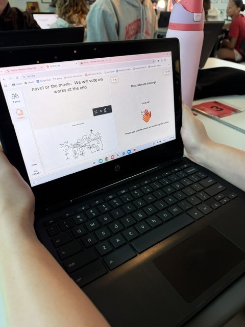 MoValleyCSD's tweet photo. Our 7th & 8th grade literacy students recently used Curipod to deepen their understanding of their latest novel studies! ๐
Students created original illustrations that captured the main conflict & voted on the piece that best represented the scene with strong detail. #MVPride https://t.co/TBu4JRZQ2K