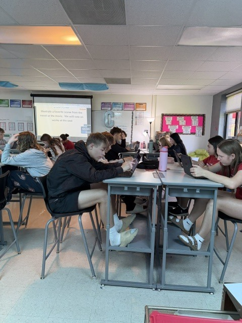 MoValleyCSD's tweet photo. Our 7th & 8th grade literacy students recently used Curipod to deepen their understanding of their latest novel studies! ๐
Students created original illustrations that captured the main conflict & voted on the piece that best represented the scene with strong detail. #MVPride https://t.co/TBu4JRZQ2K