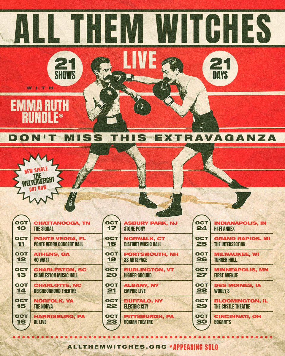 AllThemWitches's tweet photo. 21 shows in 21 days. This October. 

Stoked to have Emma Ruth Rundle joining us.

Tickets are on sale now. See y’all there!
https://t.co/c3ahScKrbW https://t.co/wTQsH6PXs9