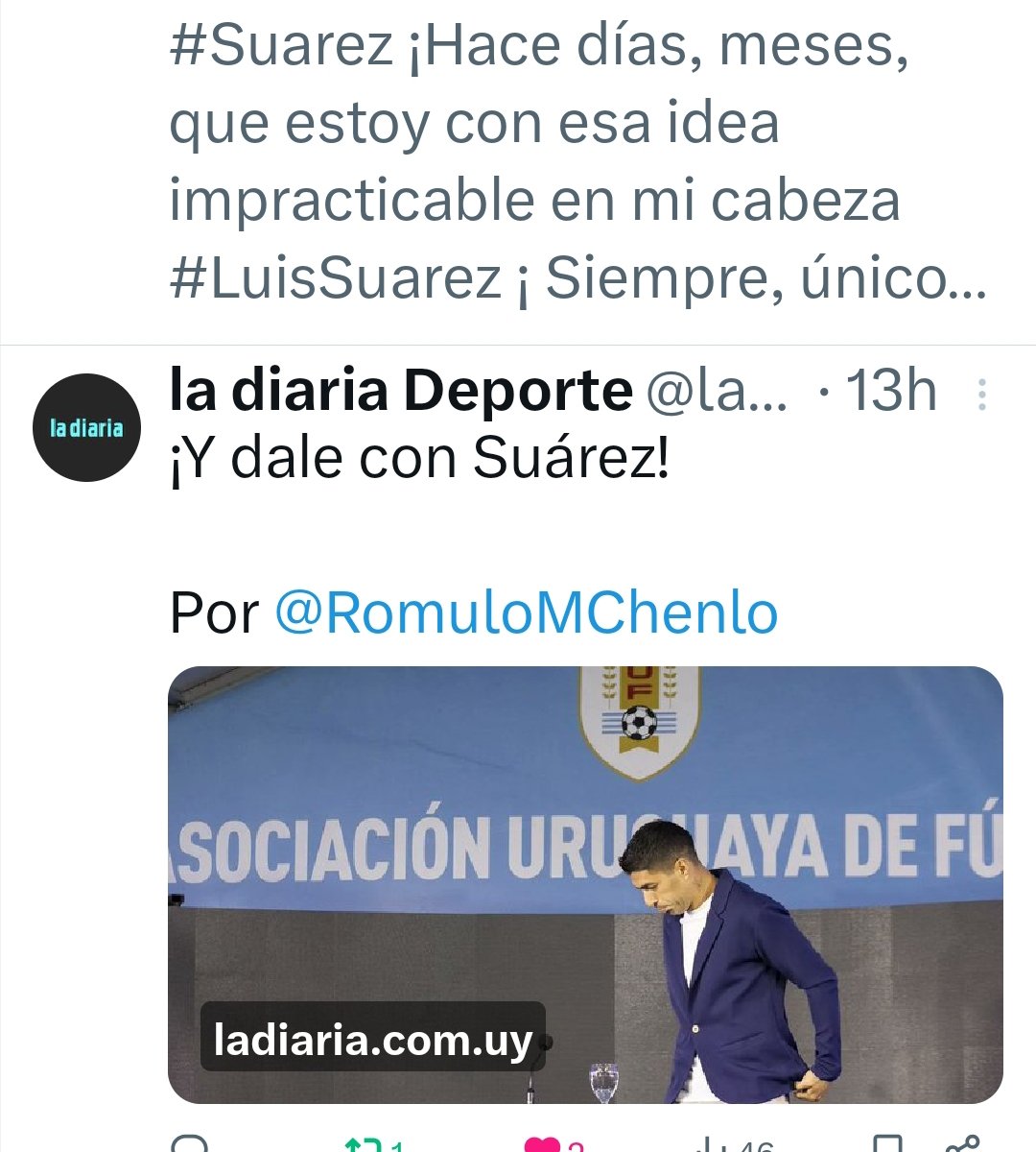 RomuloMChenlo's tweet photo. Asumo la impertinencia: me salgo de mi cauce profesional y de mis 40 años de oficio para jugar al #GranDT. Es una idea que parece impracticable, pero con @LuisSuarez9 la estantería se me viene abajo. Lo digo con respeto, pero con la fuerza de la historia. https://t.co/8tx060KqGg