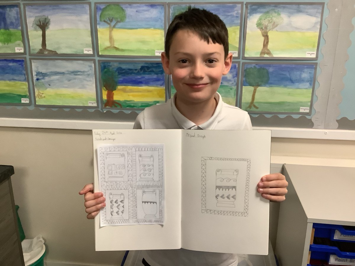 ReinwoodJuniors's tweet photo. #RJS4B worked hard this afternoon in Art, where they created designs for their Greek Pot Printing tiles. Here are some great examples. #RJSArt https://t.co/nvxnQz5bCN