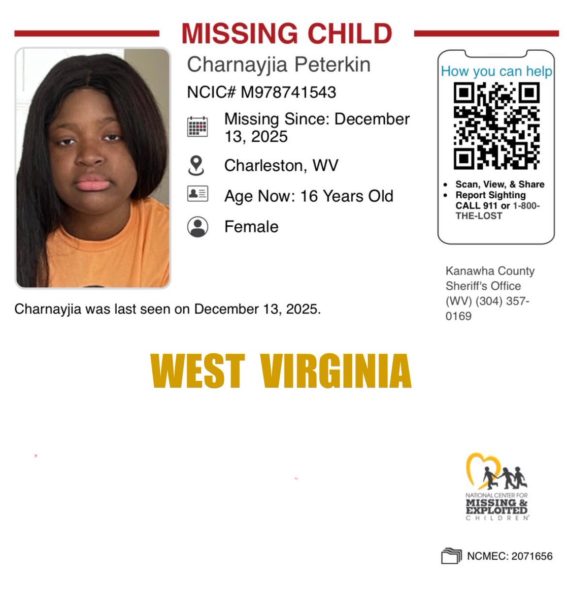 Ohio1ShyGirl's tweet image. #WestVirginia    #MissingChild ‼️Please Share‼️   #MissingPerson  #MissingPeople   missingkids.org/poster/NCMC/20…