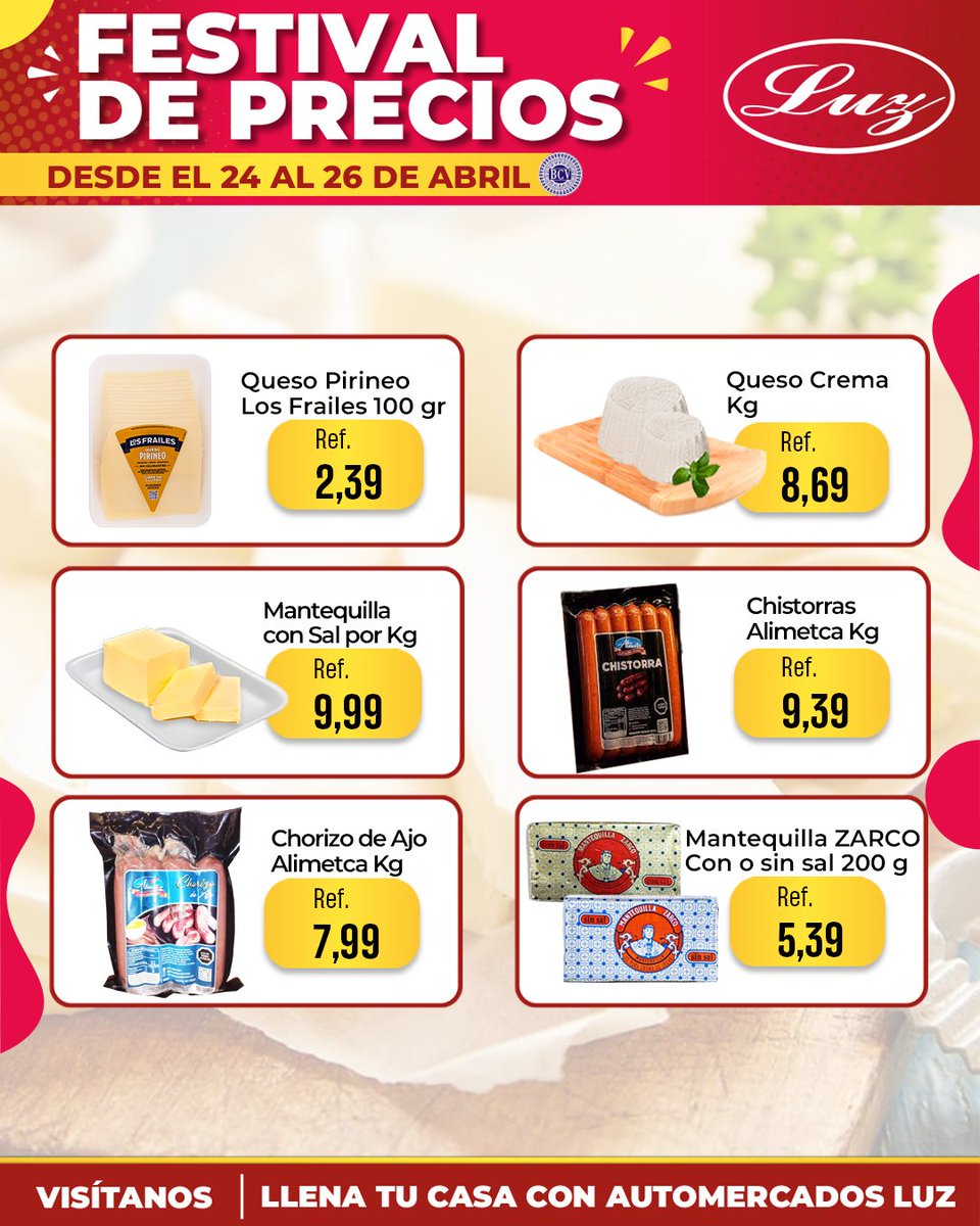 🤩🙌 ¡Continua el fin de semana con el Festival de Precios!

🗓 Desde el 24 a el 26 de Abril

Llena tu carrito y tu despensa sin vaciar tu bolsillo 🛒✨

¡Solo 3 días para aprovechar estas ofertas imperdibles!

#AutomercadoLuz #FestivalDePrecios #FinDeSemanaDeAhorro