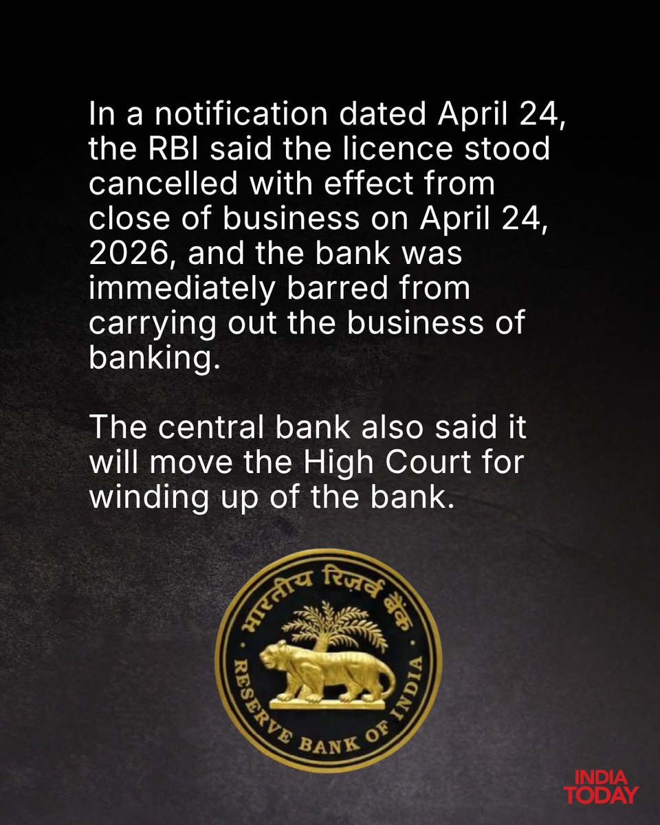 IndiaToday's tweet image. The Reserve Bank of India on Thursday cancelled the banking licence of Paytm Payments Bank Limited, bringing an abrupt end to one of India’s most high-profile payments bank experiments.

#RBI #PaytmPaymentsBank #Paytm #BankingNews #Fintech #IndiaEconomy #Regulation #FinancialNews
