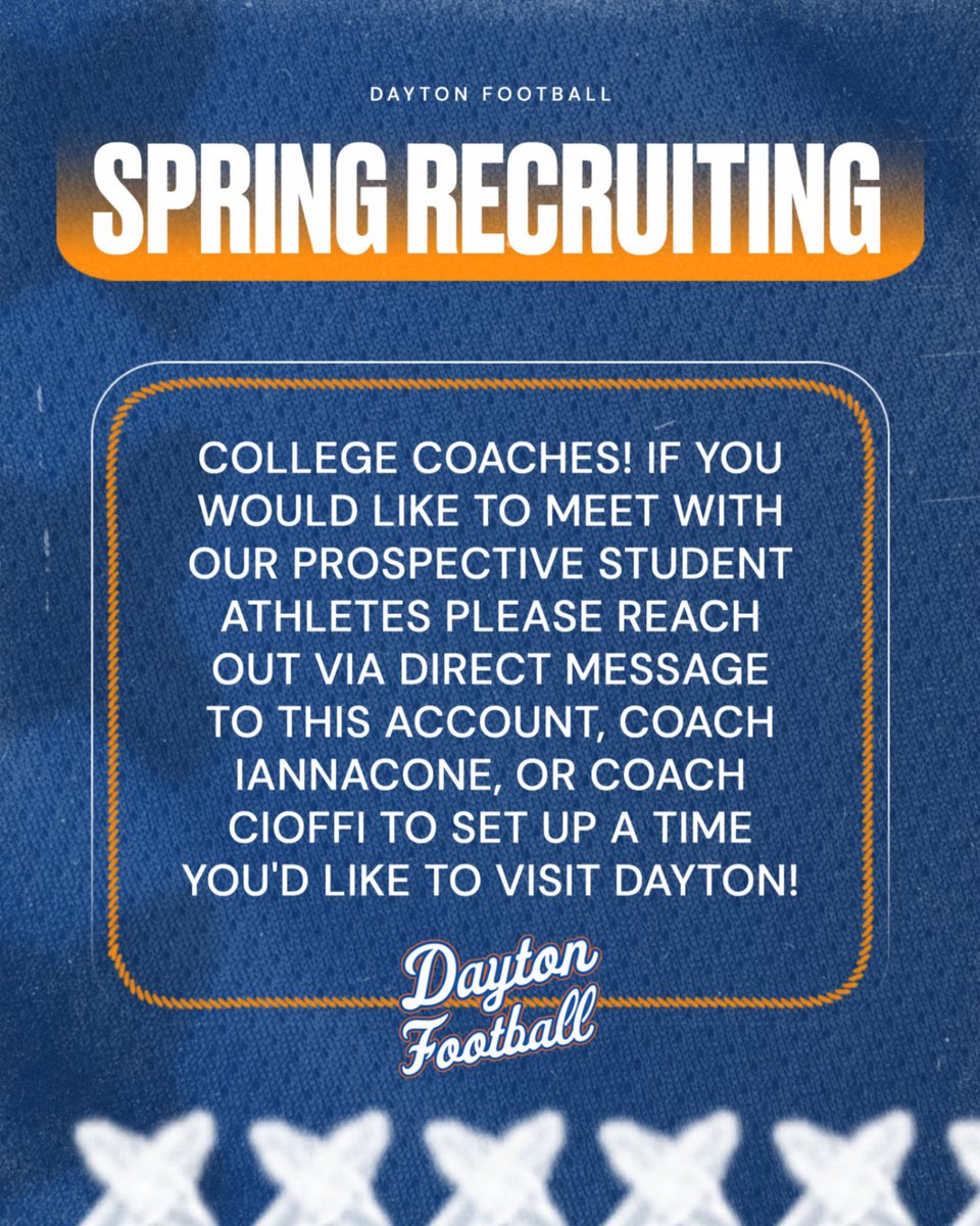 DaytonBulldogFB's tweet image. 🚨College Coaches🚨 Please set up times to meet with our prospective student athletes! DM to this account, @coachiannacone or @Acioffi06 to lock in dates &amp;amp; times!!

#KeepPumping #SHRED
