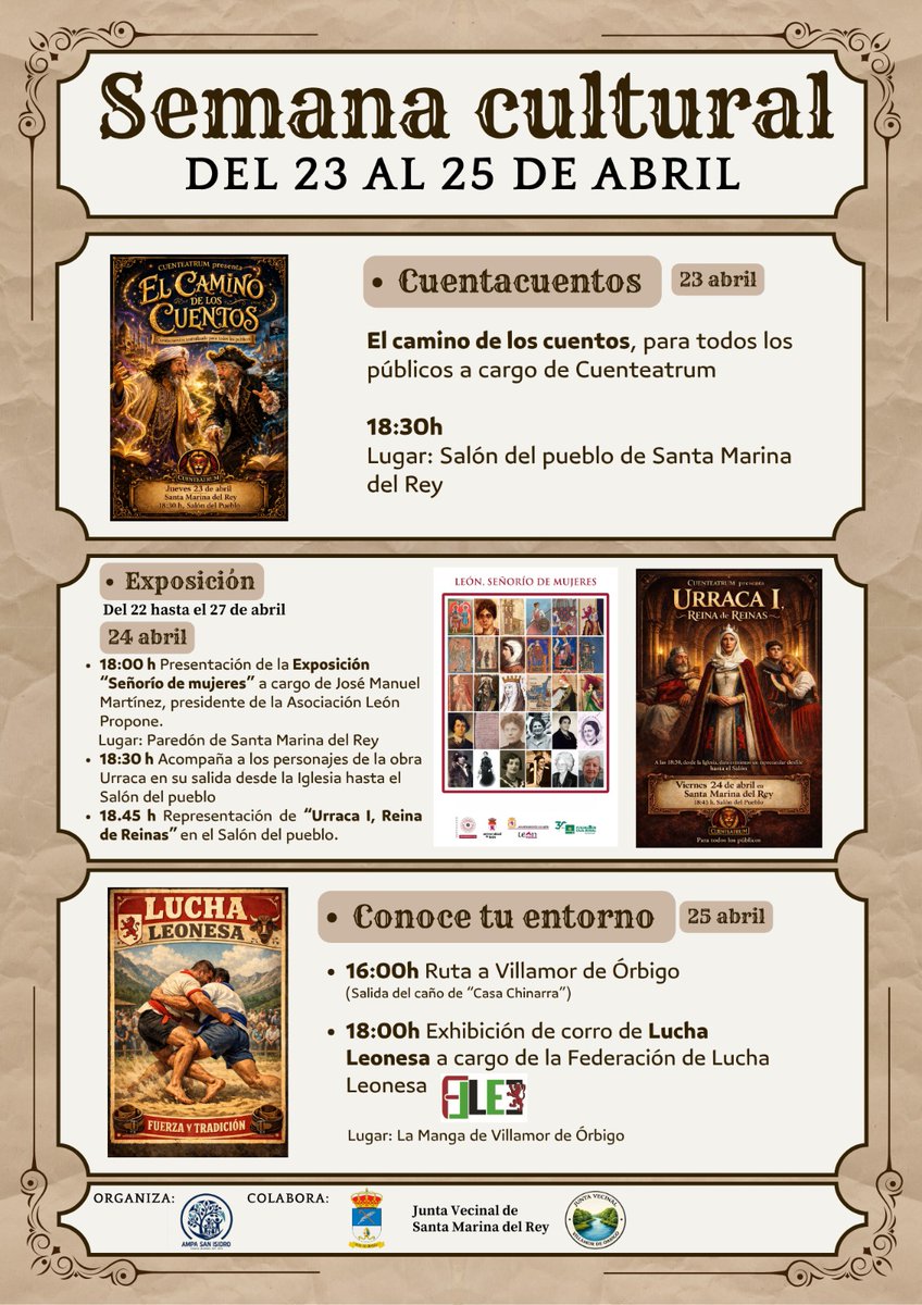 leonpropone's tweet photo. Nuestra exposición “León, señorío de mujeres” en #SantaMarinadelRey. Estará hasta el 27 de abril.  El papel de las mujeres, clave en la historia del #ReinodeLeón  Colaboran:
@AytoLeon 
@unileon
#FundaciónCajaRural #LeonEsp https://t.co/D1FcvI3x8y