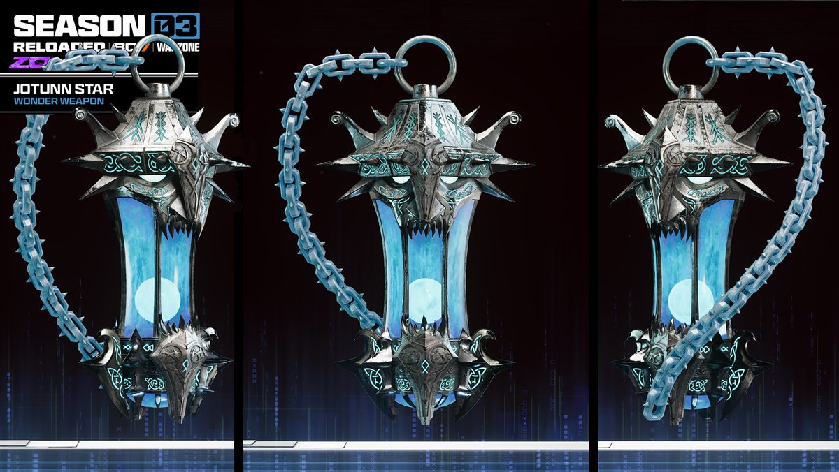 CoDZombHistory's tweet image. 🧊 NEW Wonder Weapon Coming to #BlackOps7 #Zombies Totenreich in Season Three Reloaded: JOTUNN STAR

A Norse artifact fortunately hidden from Group 935’s covetous hands by those on the island familiar with its myths and “old ways,” the Jotunn Star casts light and deadly fire.
